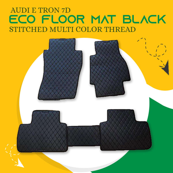 Audi E Tron 7D Eco Floor Mat Black Stitched Multi Color Thread - Model 2020-2021