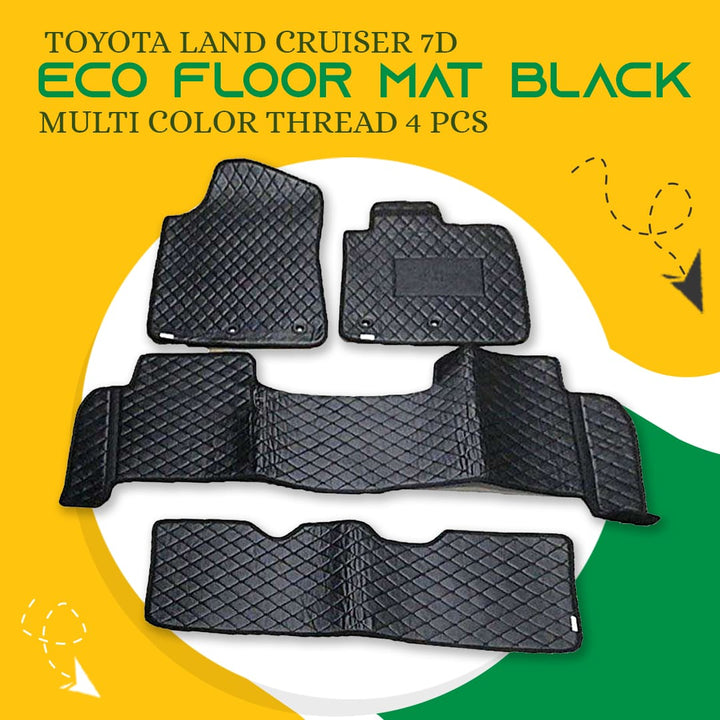 Toyota Land Cruiser 7D Eco Floor Mat Black Multi Color Thread 4 Pcs - Model 2015-2021