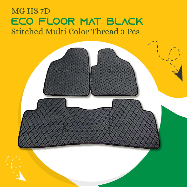 MG HS 7D Eco Floor Mat Black Stitched Multi Color Thread 3 Pcs - Model 2020-2021