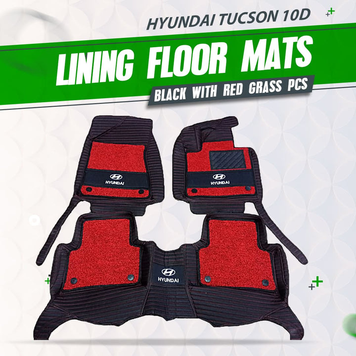 Hyundai Tucson 10D Lining Floor Mats Mix Thread Black With Red Grass 3 Pcs - Model 2020-2024