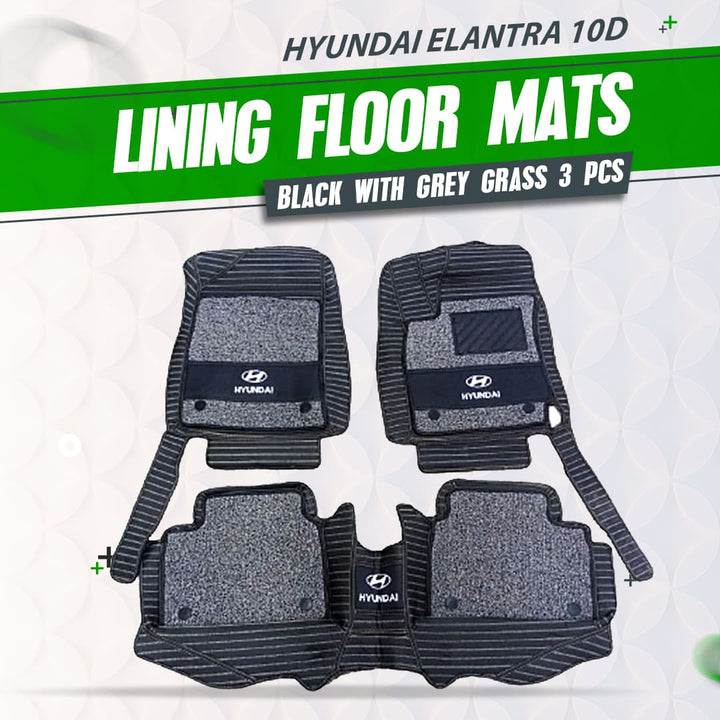 Hyundai Elantra 10D Lining Floor Mats Mix Thread Black With Grey Grass 3 Pcs - Model 2021-2024