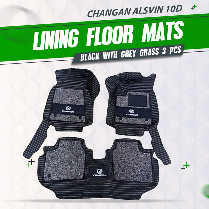 Changan Alsvin 10D Lining Floor Mats Mix Thread Black With Grey Grass 3 Pcs - Model 2021-2024