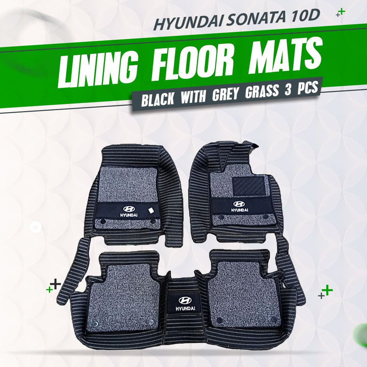 Hyundai Sonata 10D Lining  Floor Mats Mix Thread Black With Grey Grass 3 Pcs - Model 2021-2024