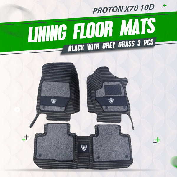 Proton X70 10D Lining Floor Mats Mix Thread Black With Grey Grass 3 Pcs - Model 2021-2024