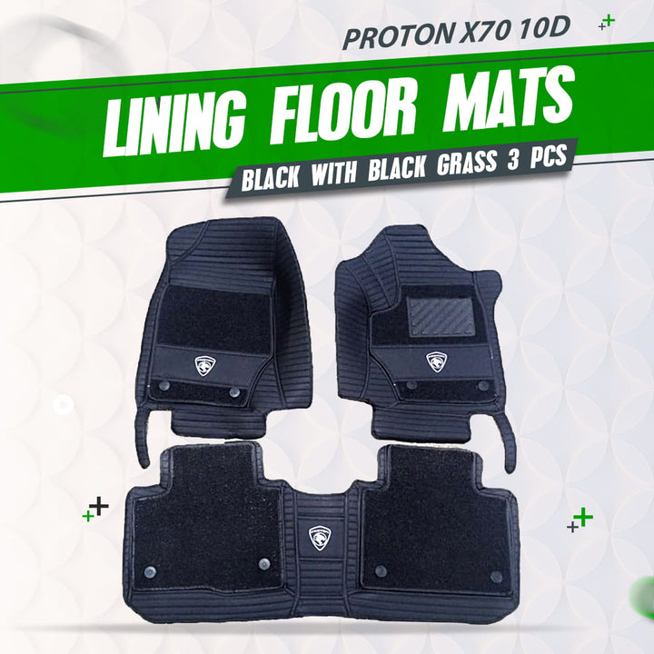 Proton X70 10D Lining Floor Mats Mix Thread Black With Black Grass 3 Pcs - Model 2021-2024