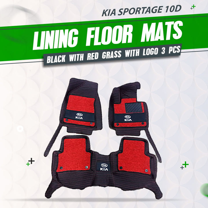 KIA Sportage 10D Lining Floor Mats Black With Red Grass With Logo 3 Pcs - Model 2019-2024