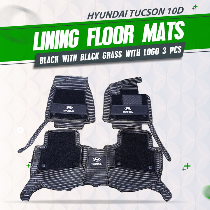 Hyundai Tucson 10D Lining Floor Mats Mix Thread Black With Black Grass With Logo 3 Pcs - Model 2020-2024