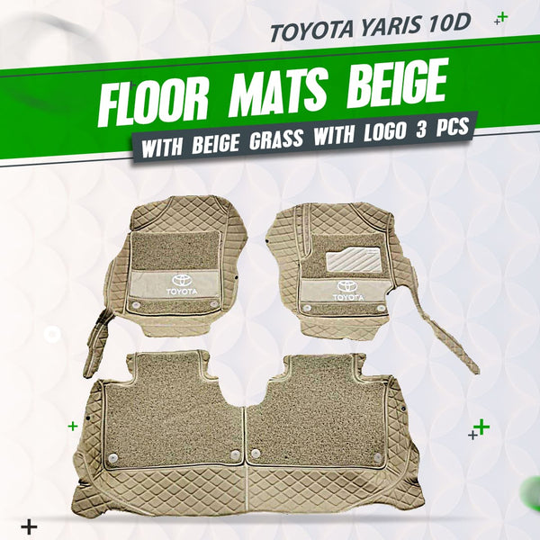 Toyota Yaris 10D Floor Mats Beige With Beige Grass With Logo 3 Pcs - Model 2020-2022