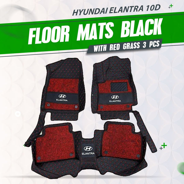 Hyundai Elantra 10D Floor Mats Mix Thread Black With Red Grass 3 Pcs - Model 2021-2024