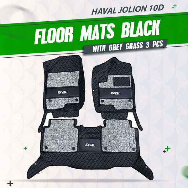 Haval Jolion 10D Floor Mats Mix Thread Black With Grey Grass 3 Pcs - Model 2021-2024