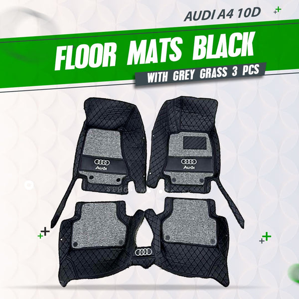 Audi A4 10D Floor Mats - Mix Thread Black With Grey Grass - 3 Pcs Set - Model 2016-2025