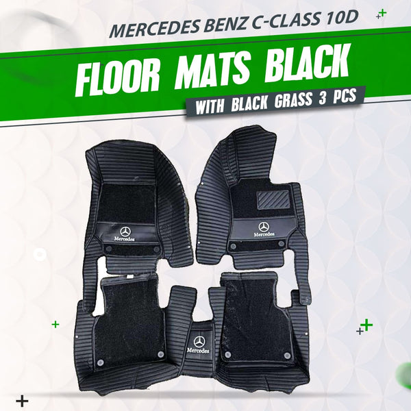 Mercedes Benz C-Class 10D Floor Mats Mix Thread Black With Black Grass 3 Pcs - Model 2014-2018