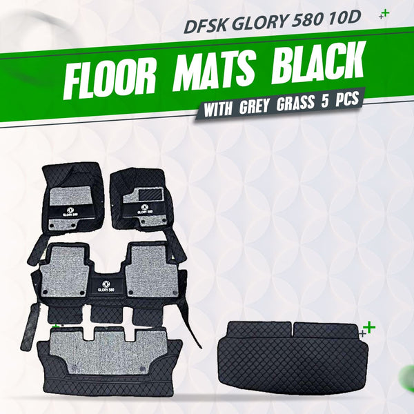 DFSK Glory 580 10D Floor Mats Black With Grey Grass 5 Pcs - Model 2020-2024