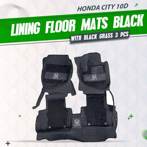 Honda City 10D Lining Floor Mats - Mix Thread Grass 3Pcs 2021 - 2026 - Black With Black