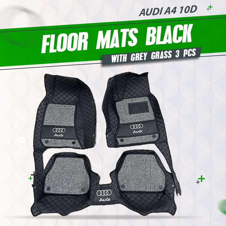 AudI A6 10D Floor Mats Black With Grey Grass 3 Pcs - Model 2011-2018