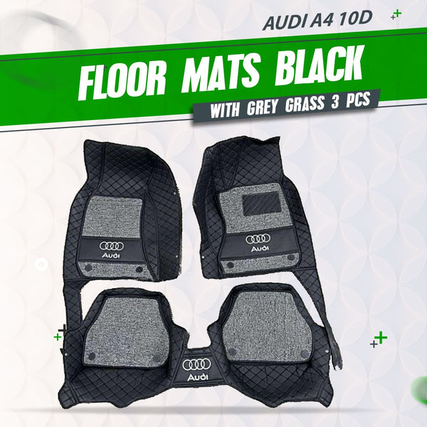 AudI A6 10D Floor Mats - Mix Thread Black With Grey Grass - 3 Pcs Set - Model 2011-2018