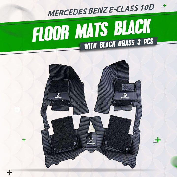 Mercedes Benz E-Class 10D Floor Mats Mix Thread Black With Black Grass 3 Pcs - Model 2016-2018