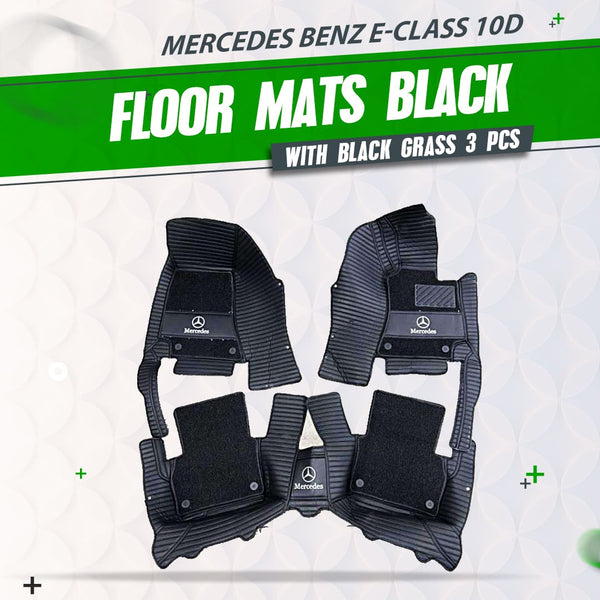 Mercedes Benz E-Class 10D Floor Mats Mix Thread Black With Black Grass 3 Pcs - Model 2016-2018