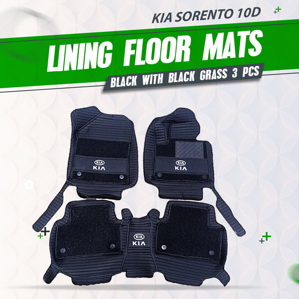 KIA Sorento 10D Lining Floor Mats Black With Black Grass 3 Pcs - Model 2021-2024
