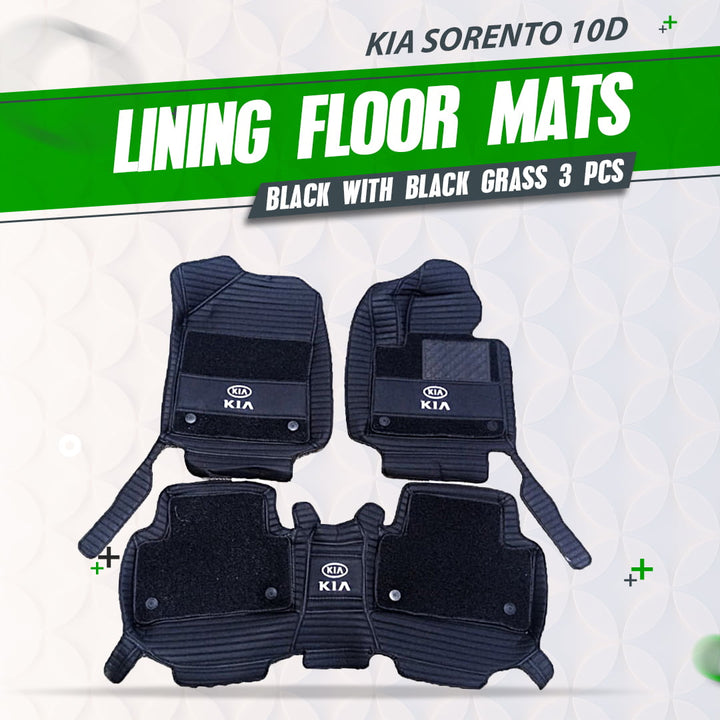 KIA Sorento 10D Lining Floor Mats Mix Thread Black With Black Grass 3 Pcs - Model 2021-2024