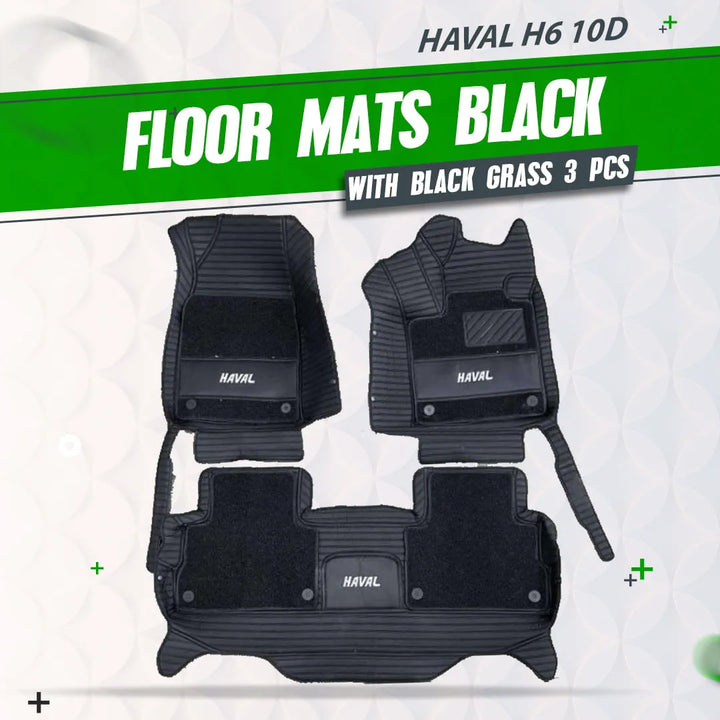 Haval H6 10D Lining Floor Mats Mix Thread Black With Black Grass 3 Pcs - Model 2021-2024