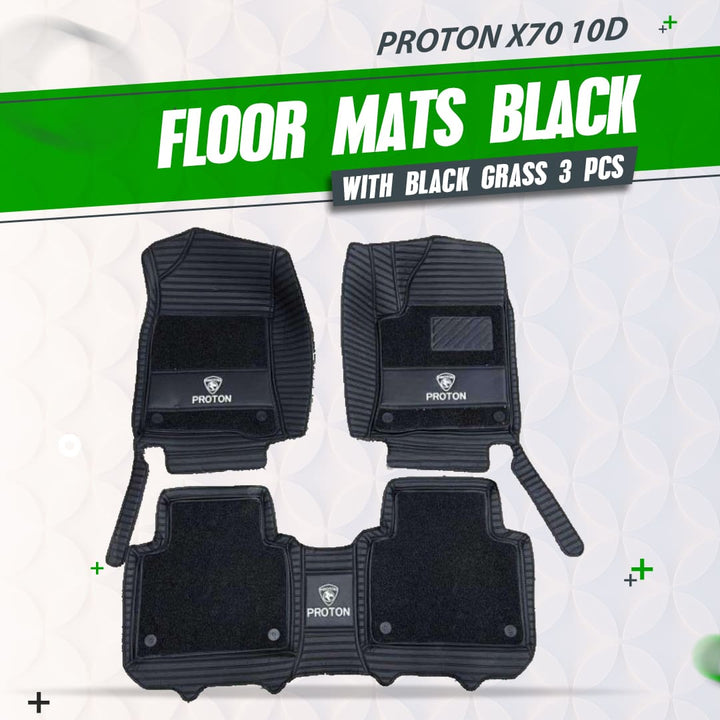 Proton X70 10D Floor Mats - Mix Thread Black With Black Grass - 3 Pcs Set - Model 2021-2025