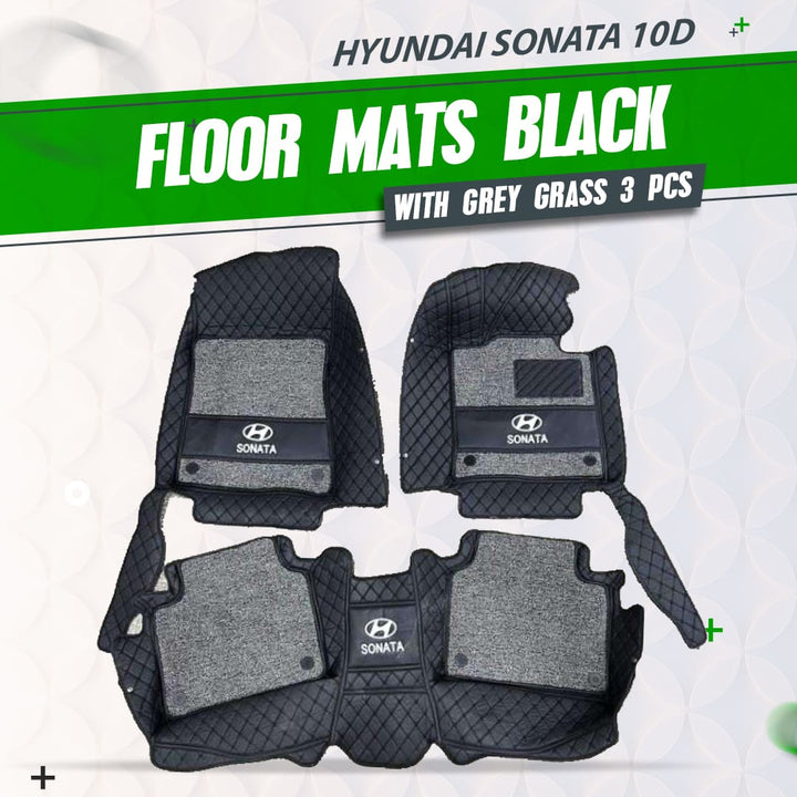 Hyundai Sonata 10D Floor Mats Mix Thread Black With Grey Grass 3 Pcs - Model 2021-2024