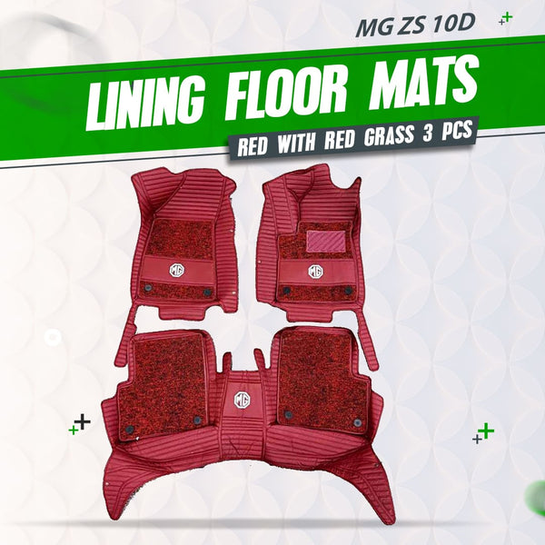 MG ZS 10D Lining Floor Mats - Mix Thread Red With Red Grass - 3 Pcs Set - Model 2020-2025