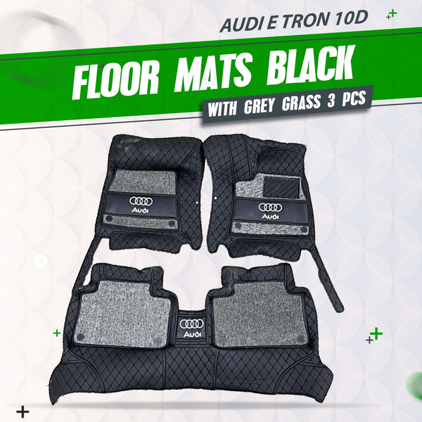 Audi E Tron 10D Floor Mats Mix Thread Black With Grey Grass - 3 Pcs Set - Model 2020-2025