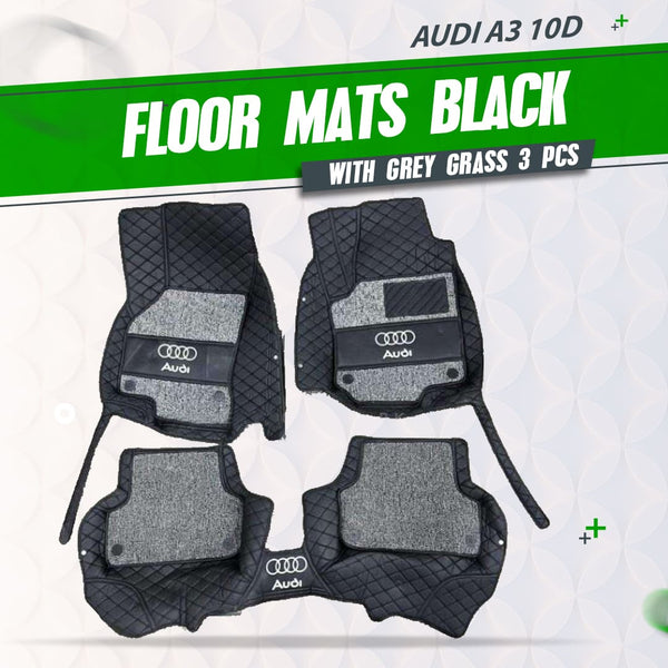 Audi A3 10D Floor Mats Mix Thread Black With Grey Grass 3 Pcs - Model 2012-2018