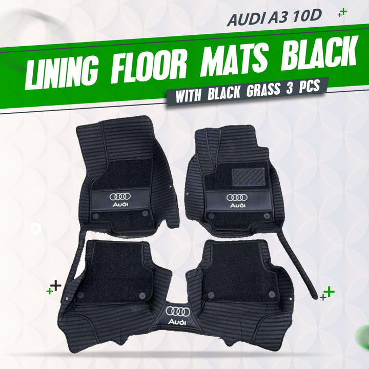 Audi A3 10D Lining Floor Mats - Mix Thread Black With Black Grass - 3 Pcs Set - Model 2012-2018