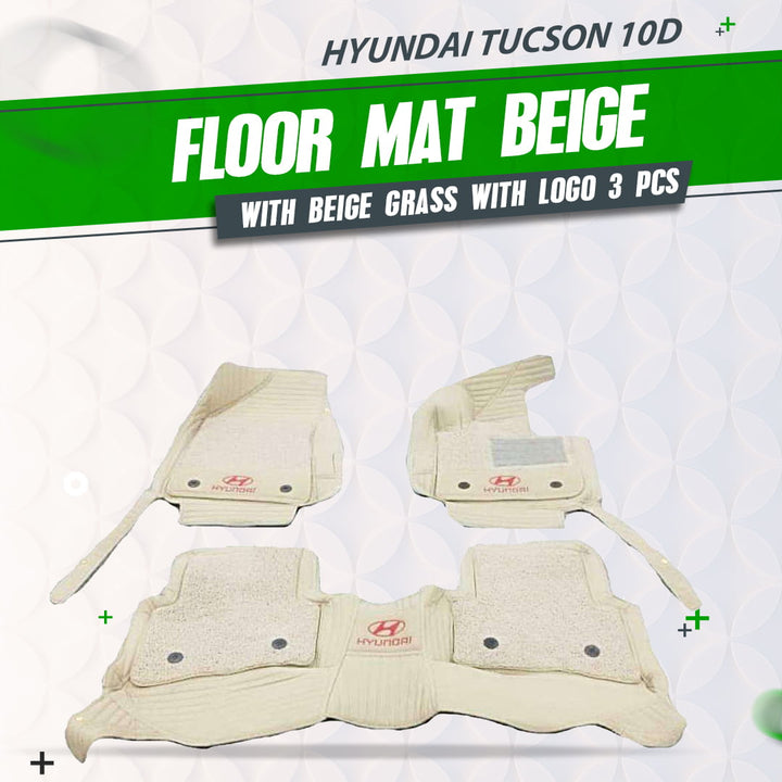 Hyundai Tucson 10d Floor Mat Mix Thread Beige With Beige Grass With Logo 3 Pcs - Model 2020-2024