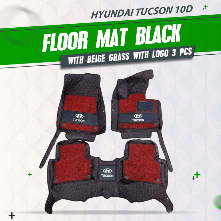 Hyundai Tucson 10d Floor Mat Black With Red Grass With Logo 3 Pcs - Model 2020-2024