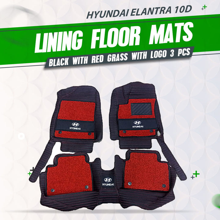 Hyundai Elantra 10D Lining Floor Mats Black With Red Grass With Logo 3 Pcs - Model 2021-2024