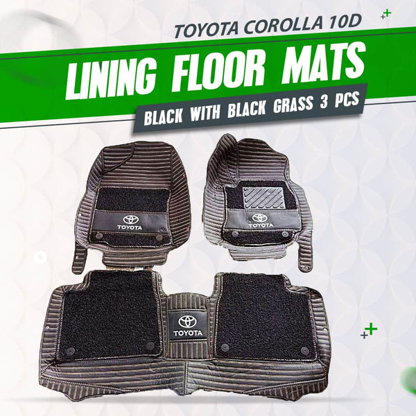 Toyota Corolla 10D Lining Floor Mats Mix Thread Black With Black Grass 3 Pcs - Model 2014-2021