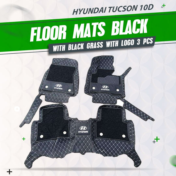 Hyundai Tucson 10D Floor Mats Mix Thread Black With Black Grass With Logo 3 Pcs - Model 2020-2024