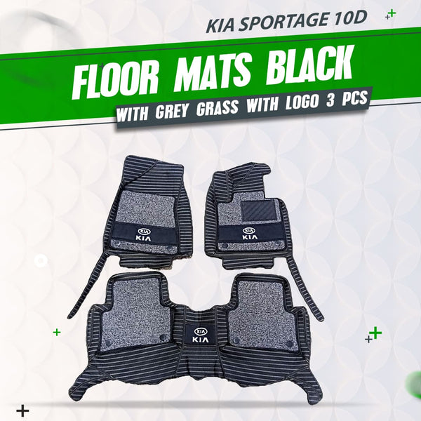 KIA Sportage 10D Floor Mats Mix Thread Black With Grey Grass With logo 3 Pcs - Model 2019-2021
