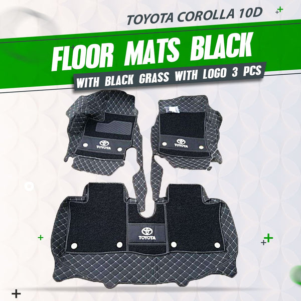 Toyota Corolla 10D Floor Mats Mix Thread Black With Black Grass With Logo 3 Pcs - Model 2014-2017