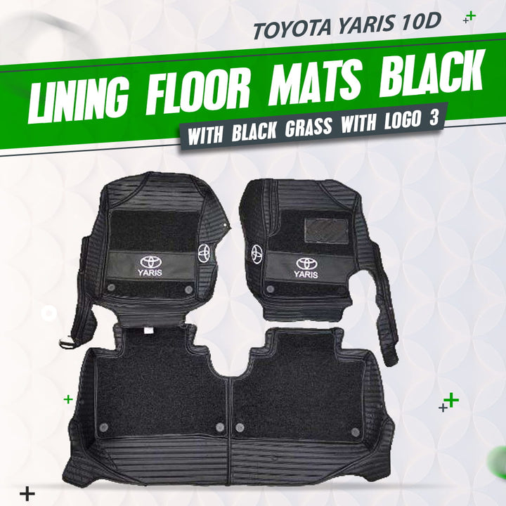 Toyota Yaris 10D Lining Floor Mats Black With Black Grass With Logo 3 Pcs - Model 2020-2021
