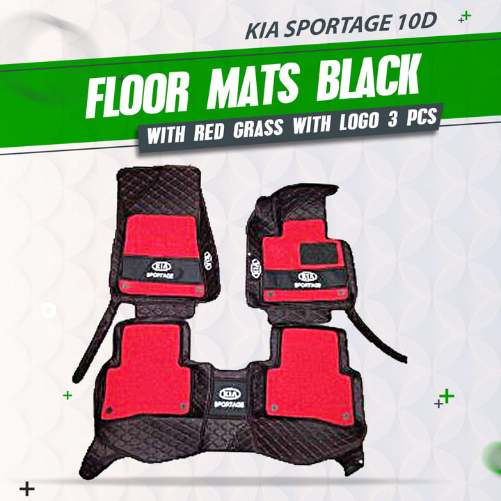 KIA Sportage 10D Floor Mats Mix Thread Black With Red Grass With Logo 3 Pcs - Model 2019-2021