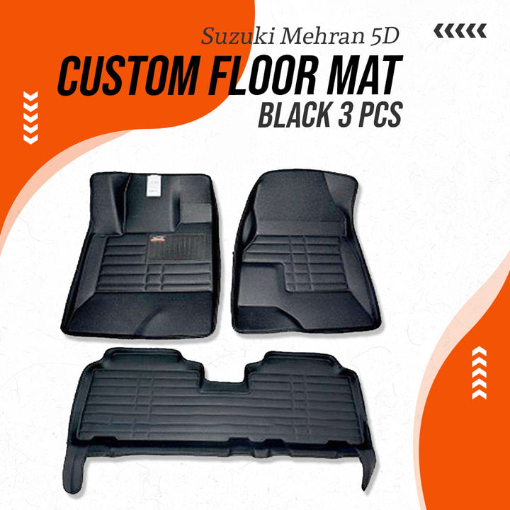Suzuki Mehran 5D Custom Floor Mat Black 3 Pcs - Model 2012-2017