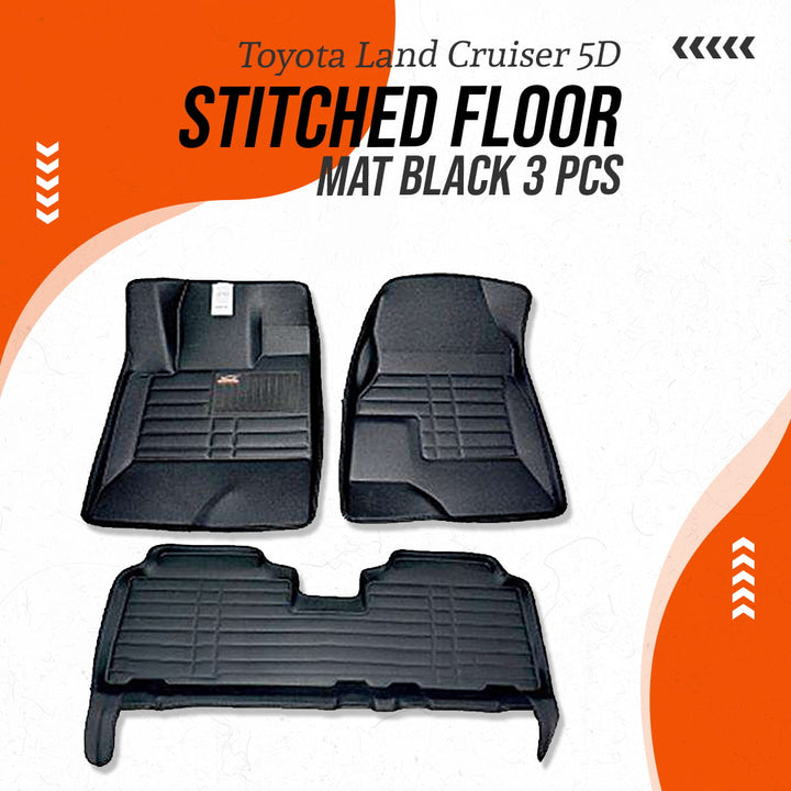 Toyota Land Cruiser 5D Stitched Floor Mat Black 3 Pcs - Model 2015-2021
