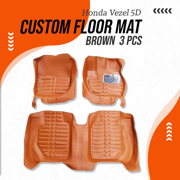 Honda Vezel 5D Custom Floor Mat Brown 3 Pcs - 2013-2021