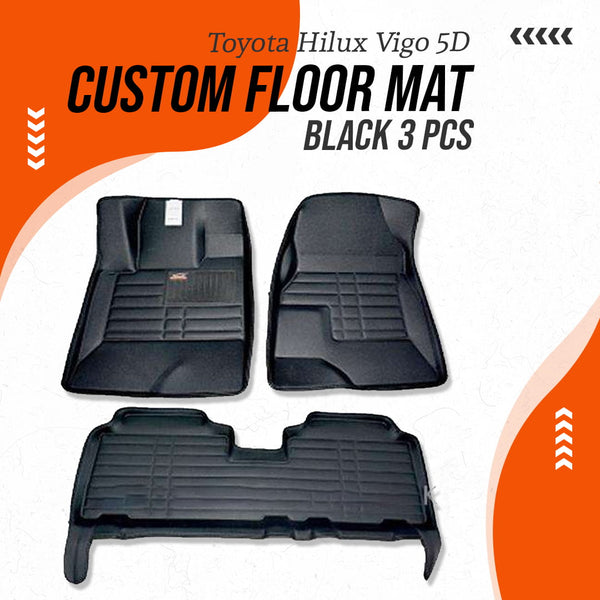 Toyota Hilux Vigo 5D Custom Floor Mat Black 3 Pcs - Model 2005-2016