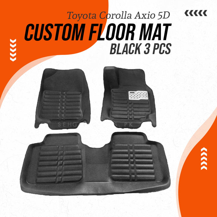 Toyota Corolla Axio 5D Custom Floor Mat Black 3 Pcs - Model 2018-2021