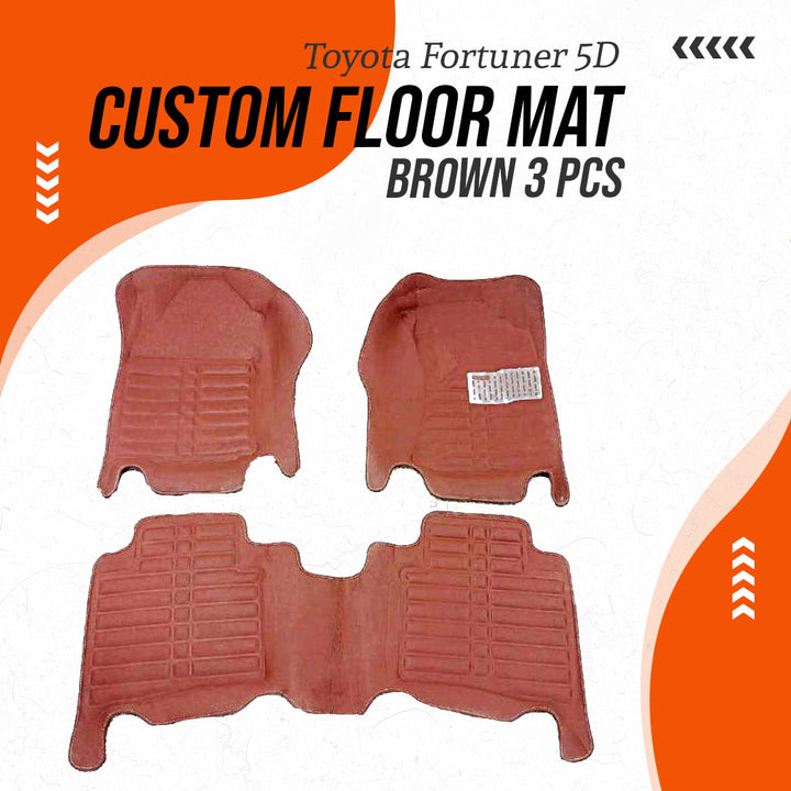 Toyota Fortuner 5D Custom Floor Mat Brown 3 Pcs - Model 2016-2022