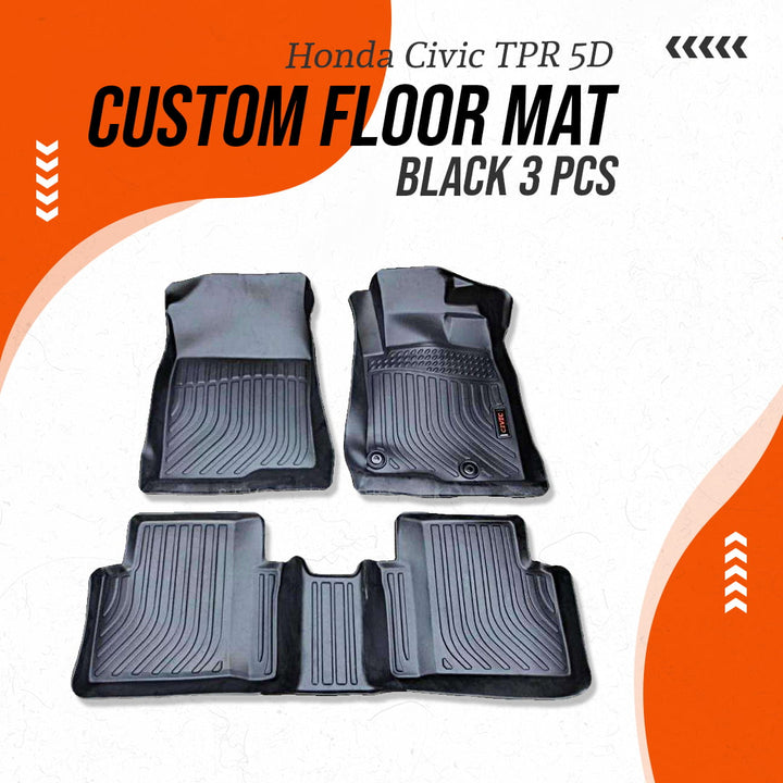 Honda Civic TPR 5D Custom Floor Mat Black 3 Pcs - Model 2016-2024