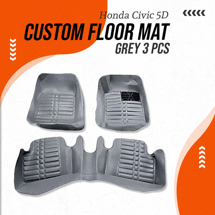 Honda Civic 5D Custom Floor Mat Grey 3 Pcs - Model 2016-2024