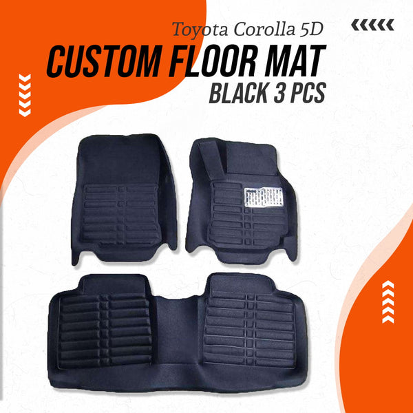 Toyota Corolla 5D Custom Floor Mat Black 3 Pcs - Model 2014-2025