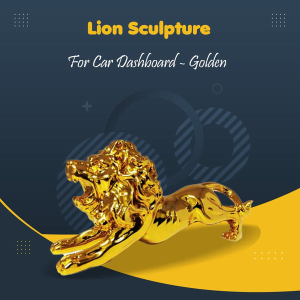 Lion Sculpture For Car Dashboard Large - Golden